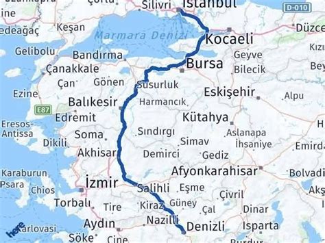 istanbul denizli arası yol haritası